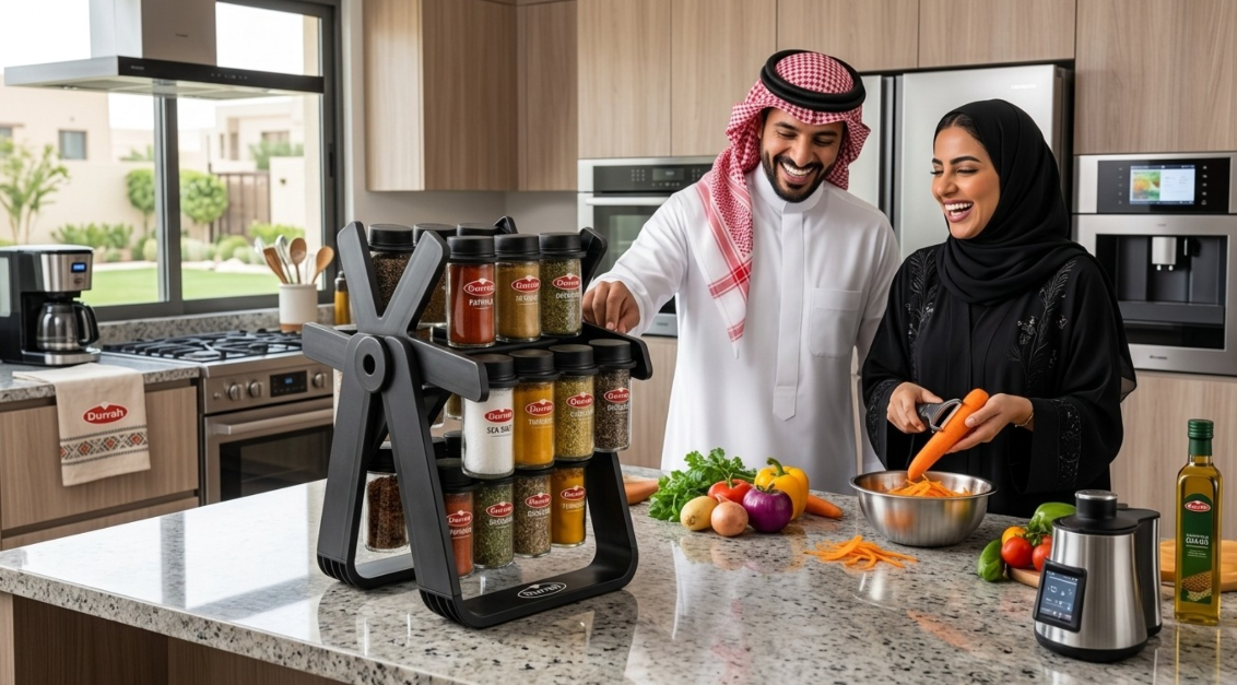 Premium 360° Spice Rack | منظم بهارات فاخر مع 16 برطمان زجاج